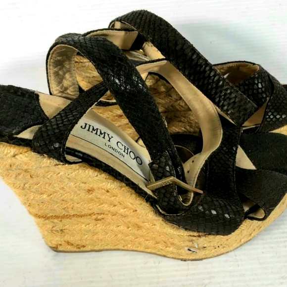 Jimmy Choo Italy Dark Brown Leather Women's Open Toe Wedge Heel Sandals 37 - Picture 2 of 6